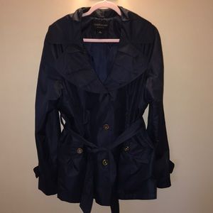 Navy, collared and belted rain/trench coat